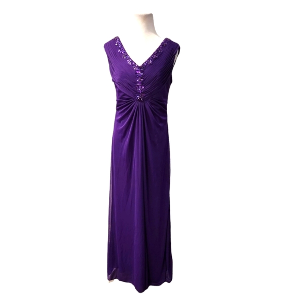 Purple Gown with Pleated Fabric Bodice and Rhinestone Detail at Bodice a… - Picture 3 of 9